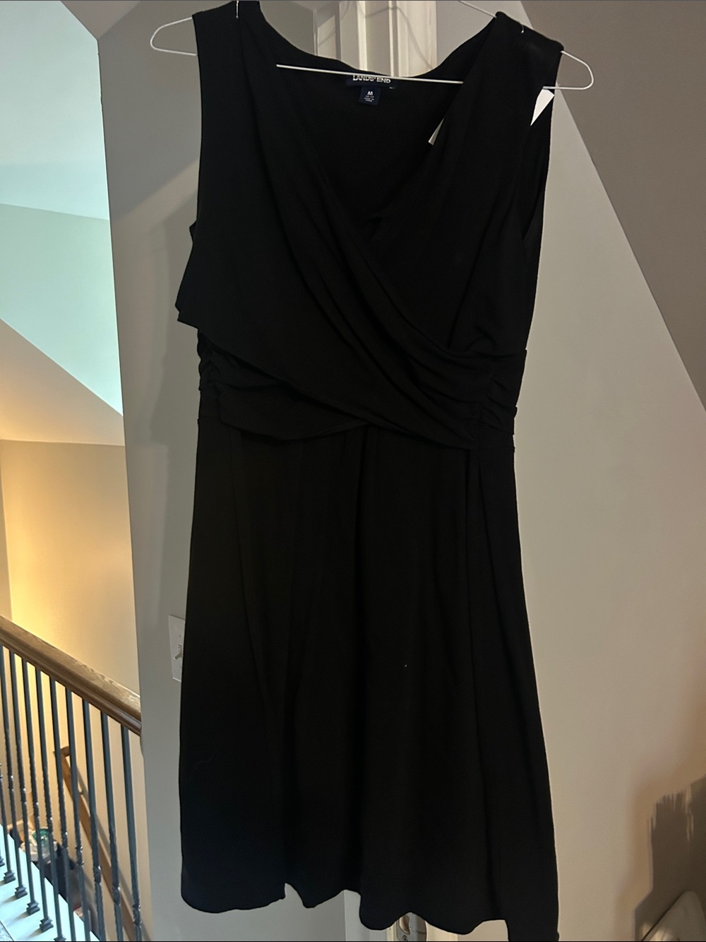 Lands' End Black Sleeveless Wrap-Style Midi Dress
